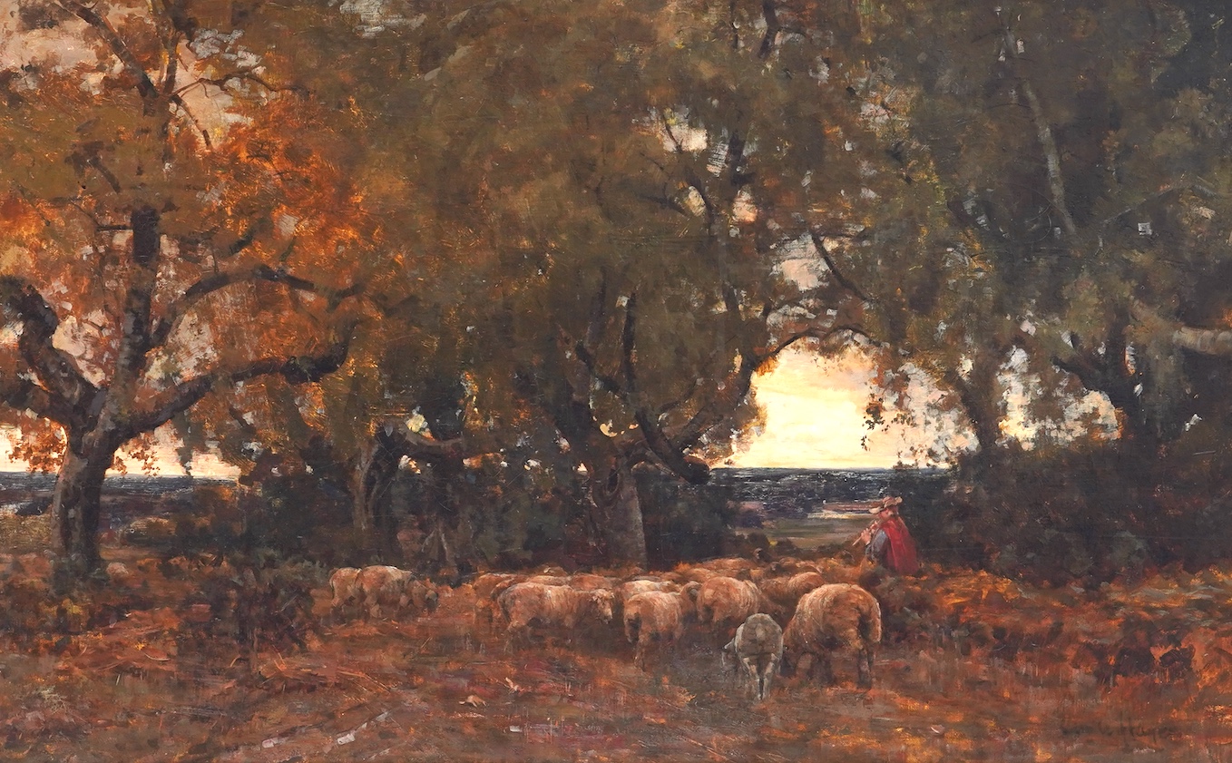 Claude Hayes, (1852-1922), Normandy Landscape with Shepherd and Sheep